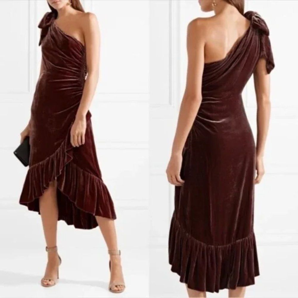 NWT Ulla Johnson Elisa One Shoulder Velvet Midi Dress in Puce - Picture 5 of 14